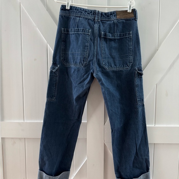 River Island Dark Blue Loose Fit Cargo Men’s Cuffed Jeans - Picture 4 of 7